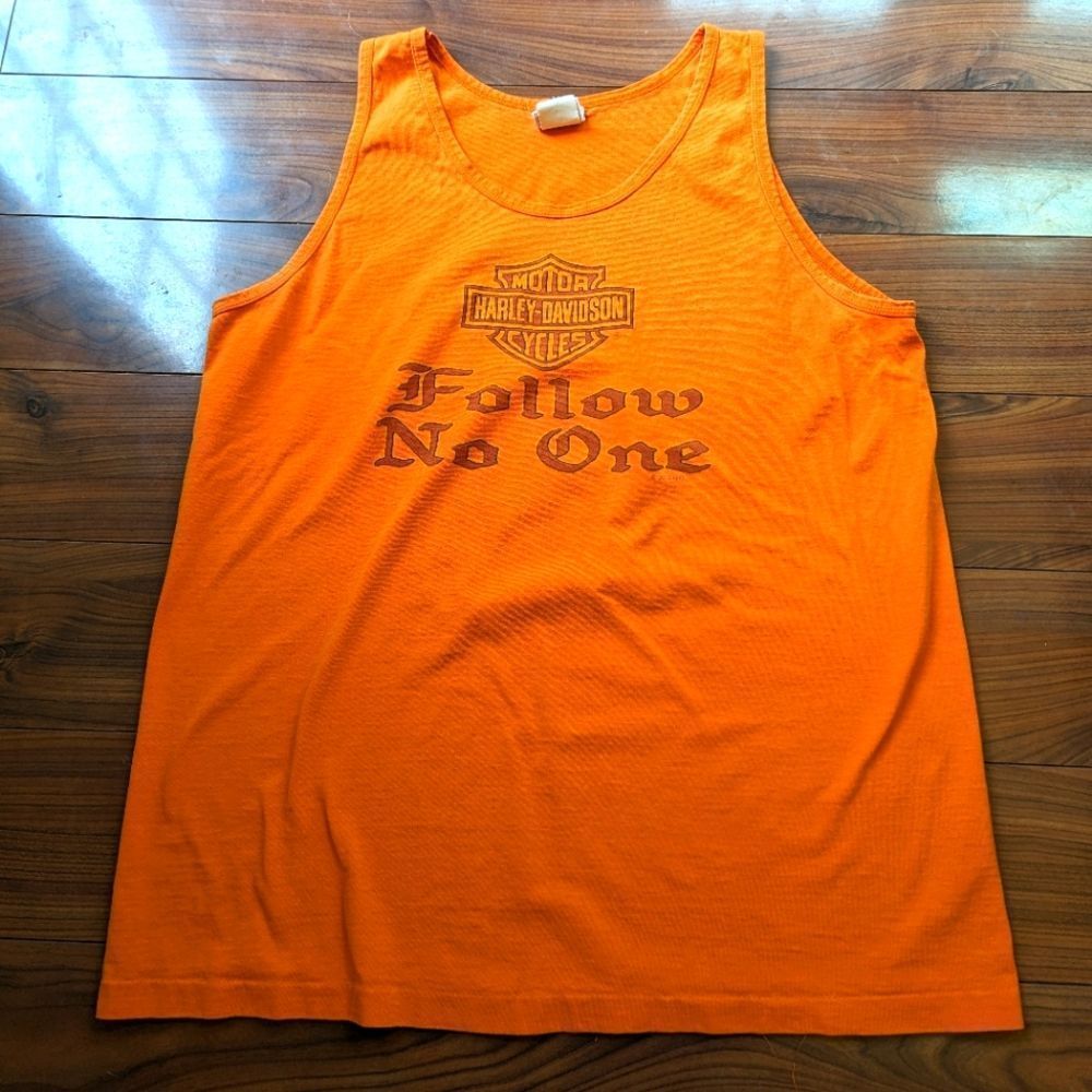 Harley-Davidson Follow No One Men's XL Tank Top Eagle Made in USA 2010 Orange HD